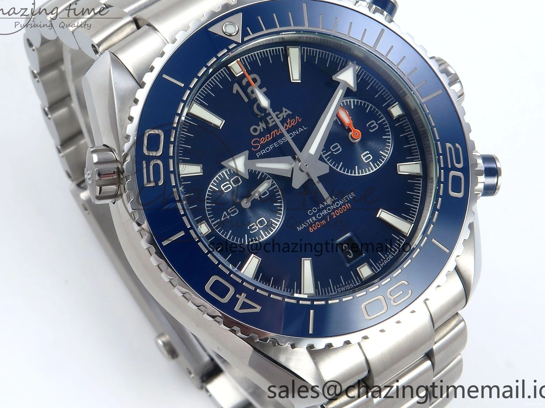 0407 Planet Ocean Master Chronometer 600M 45.5mm SS SCF 1:1 Best Edition Blue Bezel Blue Dial on SS Bracelet A9900 Super Clone Lightweight 7676